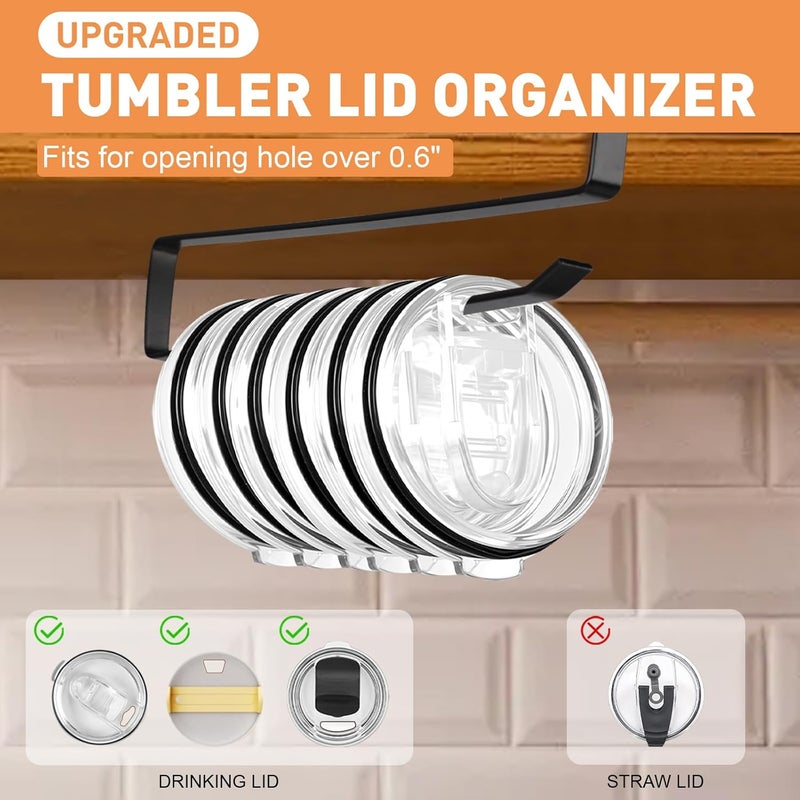 IPEROT Tumbler Lid Organizer, 2 Pack Coffee Mug Holder for Yeti Tumbler Lid, Space Saving Mug Hanger Rack Holds Up to 12 Lids, Cup Holder Under Cabinet, Water Bottle Lid Holders for Kitchen Storage - Image 3